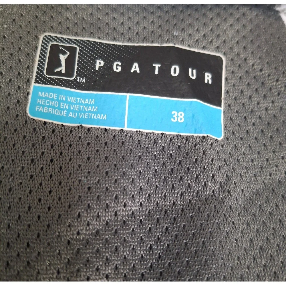 PGA Tour Mens Gray‎ Herringbone Golf Shorts Size 38 Flat Front Mesh Pockets